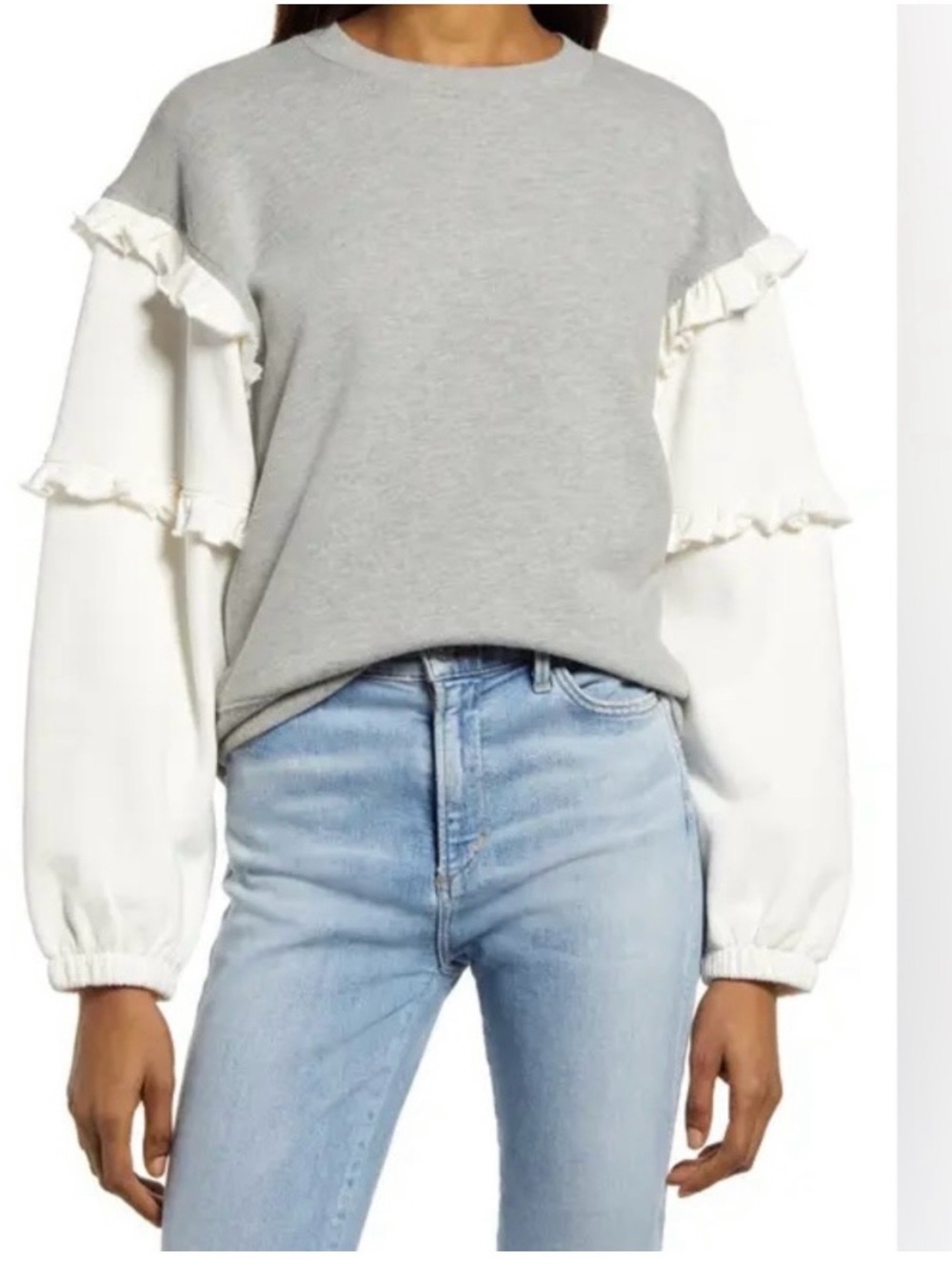 Rebecca Minkoff Light Heather Grey Ribbed Crewneck Sweatshirt
